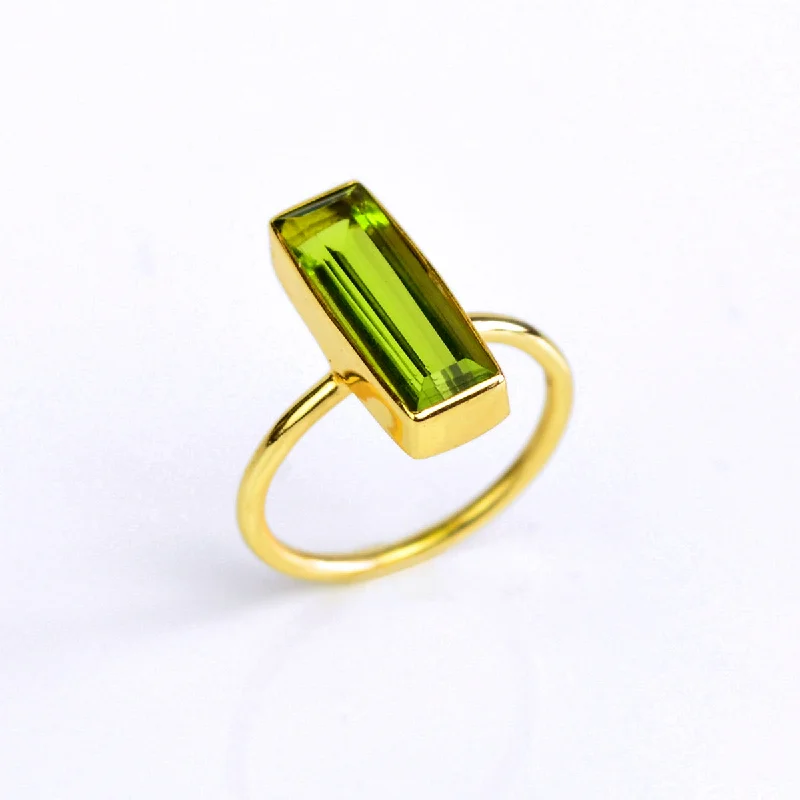 women's engagement ring with gemstone center stone -Peridot Bar Ring : August Birthstone