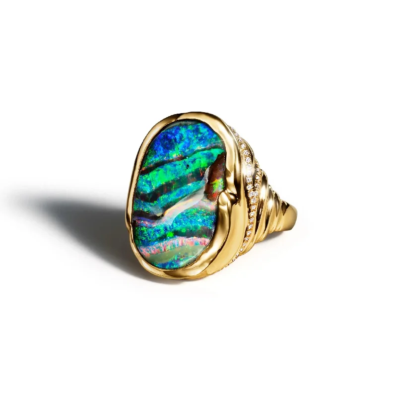 women's engagement ring with rose gold diamond -ZoZo Grand Boulder Opal & Pavé Ring