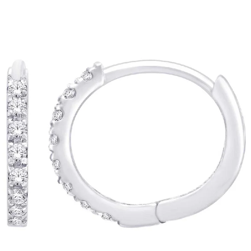 women's star earrings -10K White Gold 1/10 Ct.Tw. Diamond Hoop Earrings