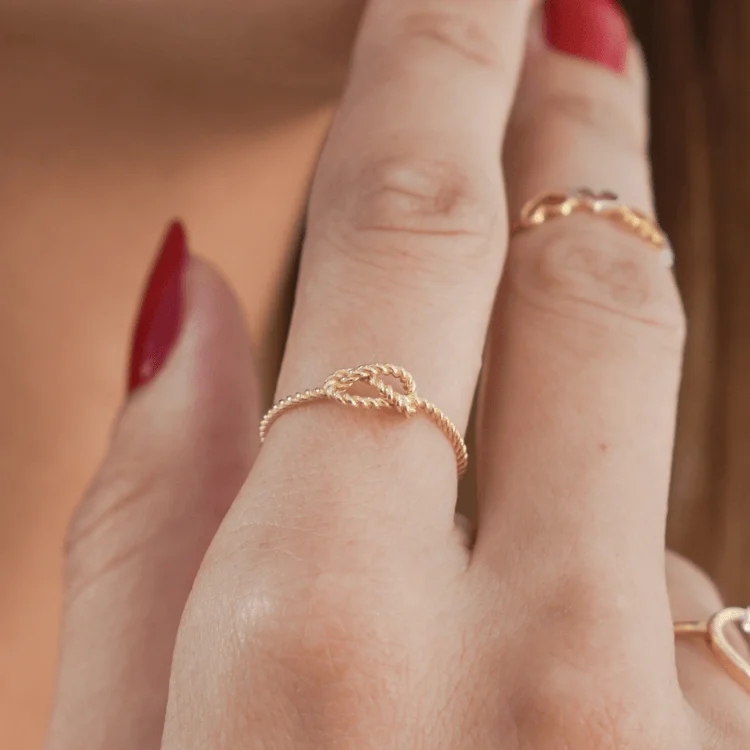 women's engagement ring with bold design -Real Gold Knot Rope Twisted Ring 6384 (SIZE 5) R1698