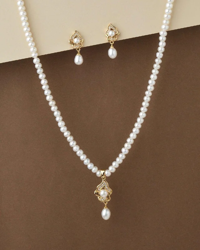 women's beaded necklace -Elegant Real Pearl Necklace Set S23550