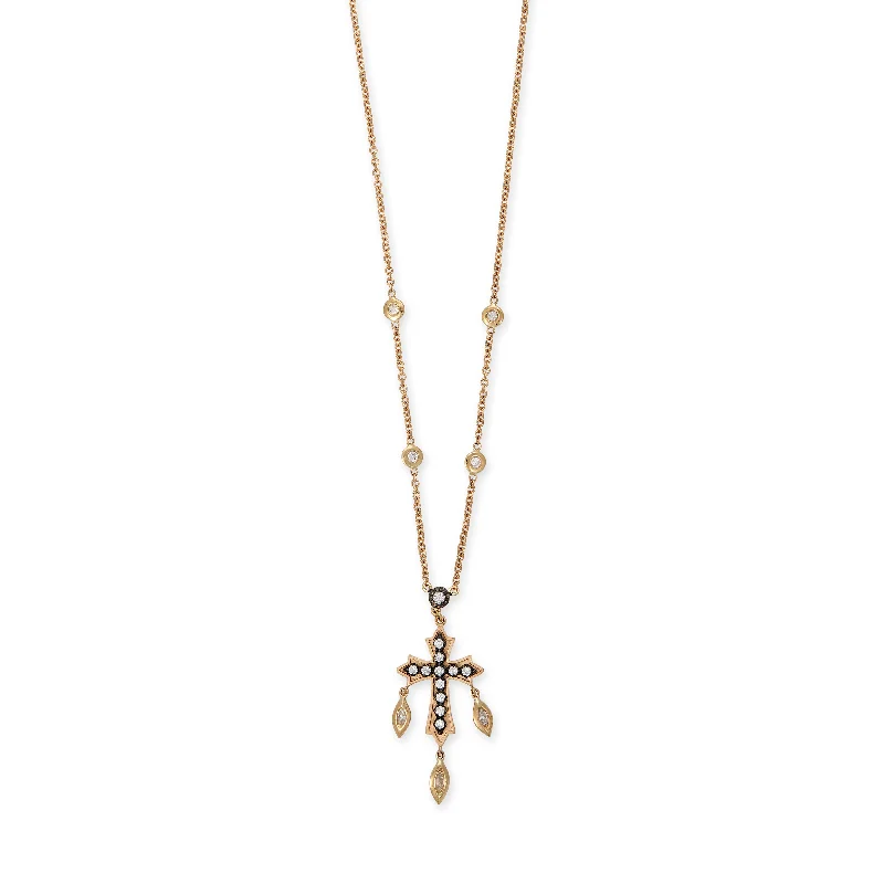 women's rose gold pendant necklace -BLACK RHODIUM 11 SOPHIA DIAMOND CROSS + MARQUISE SHAKER NECKLACE