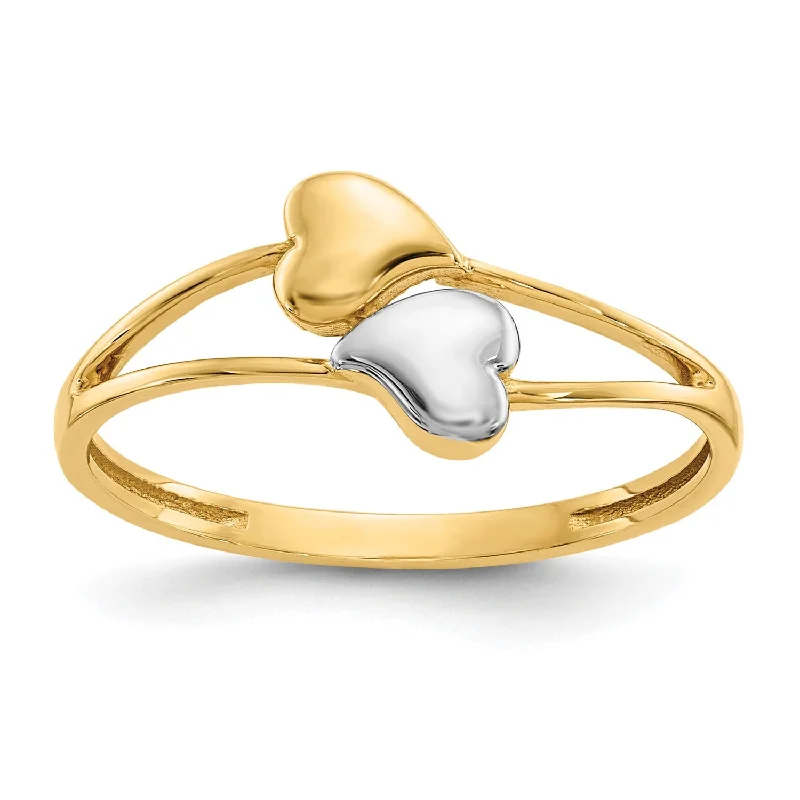 women's engagement ring with white gold -14KT Yellow Gold With Rhodium Plating Heart Ring; Size 7