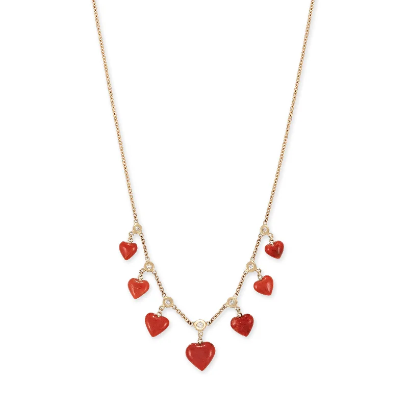 women's cross necklace -CORAL HEARTS + DIAMOND SHAKER NECKLACE