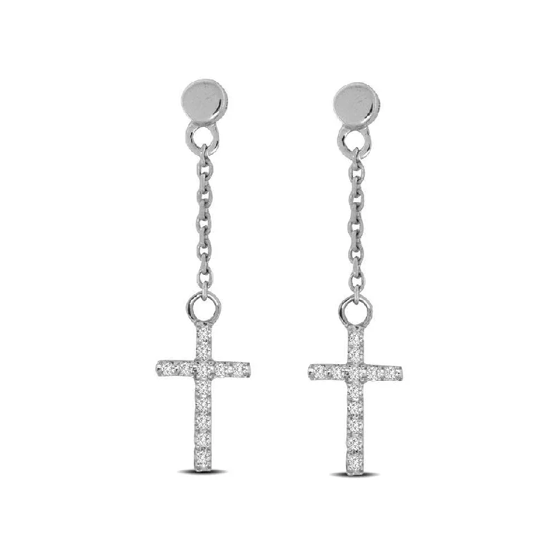 women's teardrop earrings -10K White Gold 1/20 Ct.Tw.Diamond Cross Earrings