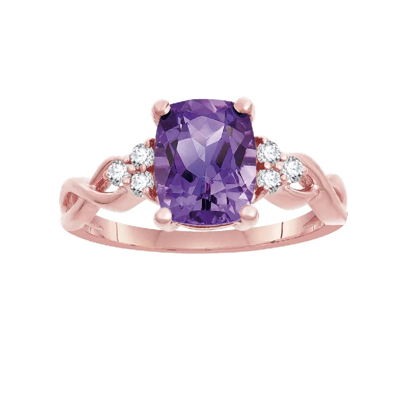 women's engagement ring with platinum band -Amethyst and White Topaz Ring in 10KT Rose Gold