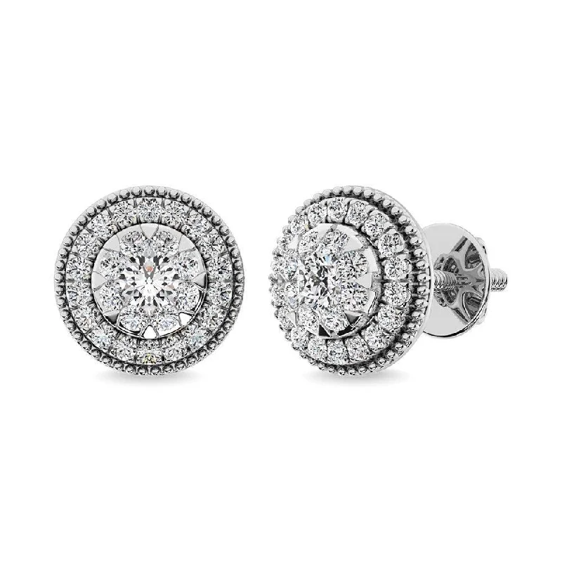 women's birthstone drop earrings -Diamond 5/8 Ct.Tw. Cluster Earrings in 14K White Gold