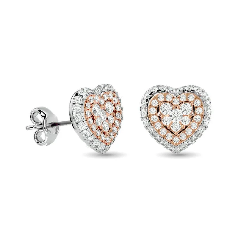 women's wedding earrings -Diamond 5/8 Ct.Tw. Heart Earrings in 14K Two Tone Gold