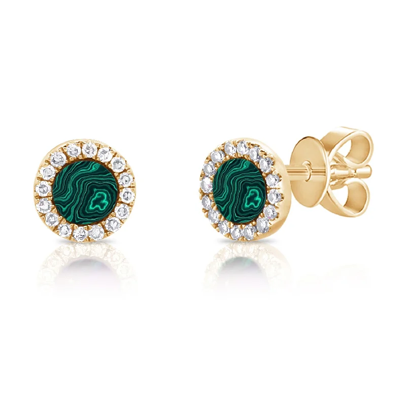 women's adjustable earrings -Emerald Round Stud Earrings with 0.32ct Diamonds Halo