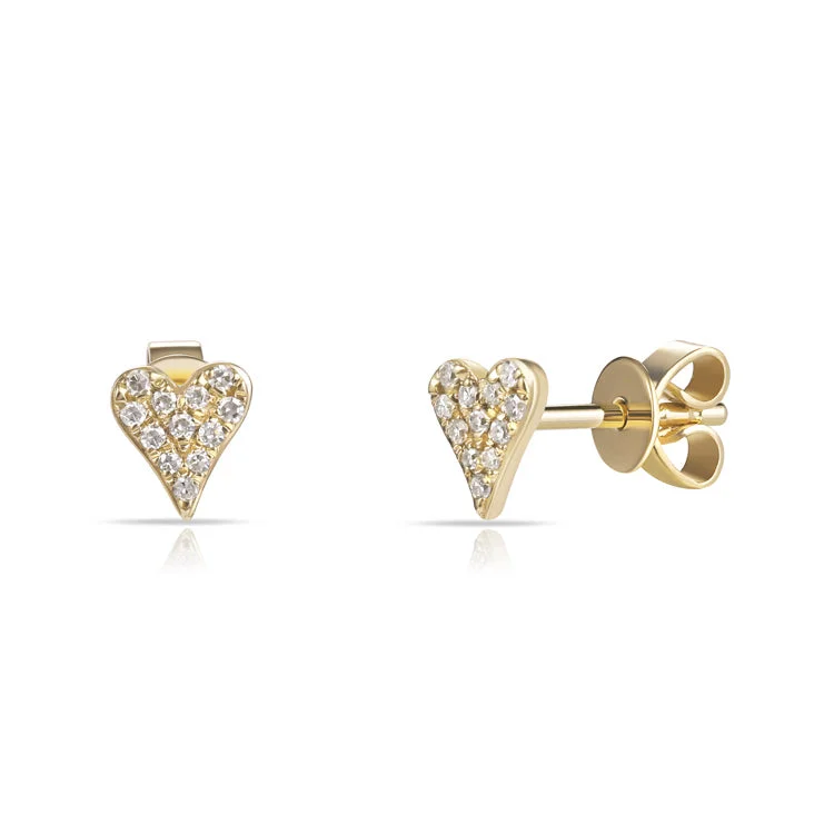 women's adjustable earrings -Pave Set Heart Shaped Stud Earrings with Diamonds