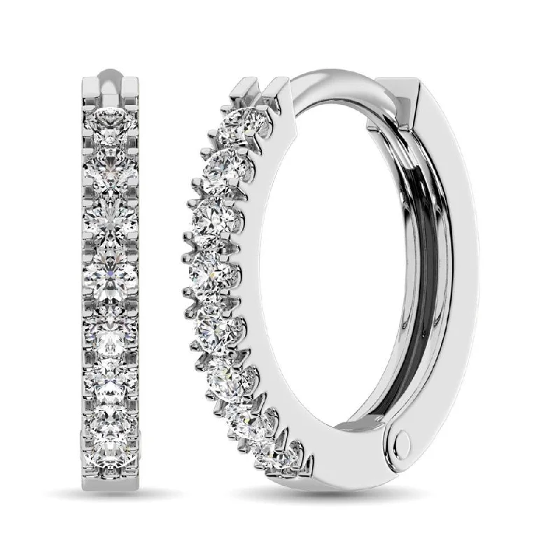 women's zodiac earrings -10K White Gold Diamond Hoop Earrings