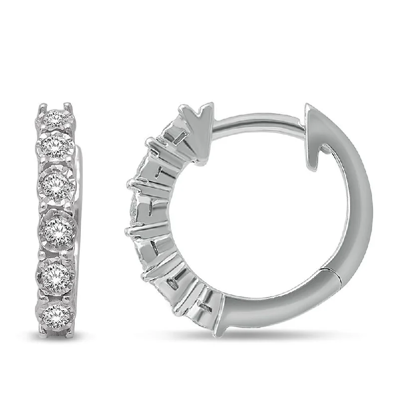 women's boho earrings -14K White Gold Diamond Huggie Earrings