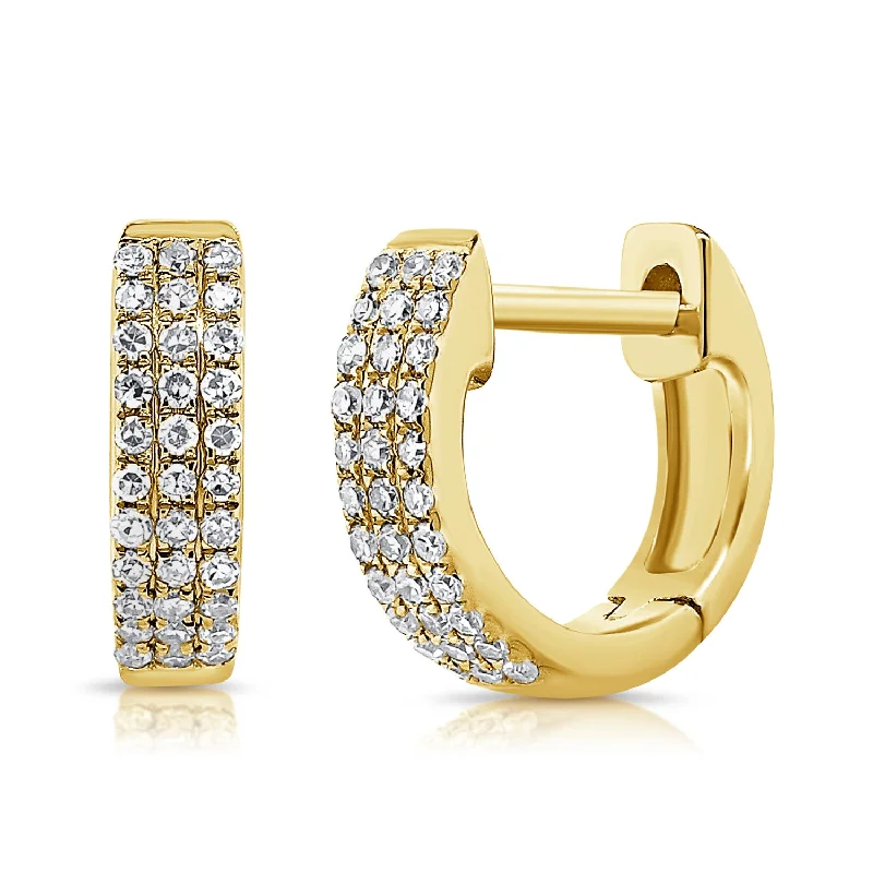 women's halo earrings -3 Row Diamond Huggie Earrings made in 14K Gold