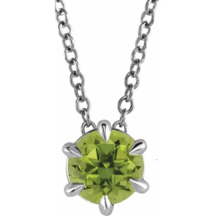 women's diamond heart necklace -14K White 4 mm Natural Peridot Solitaire 16-18" Necklace