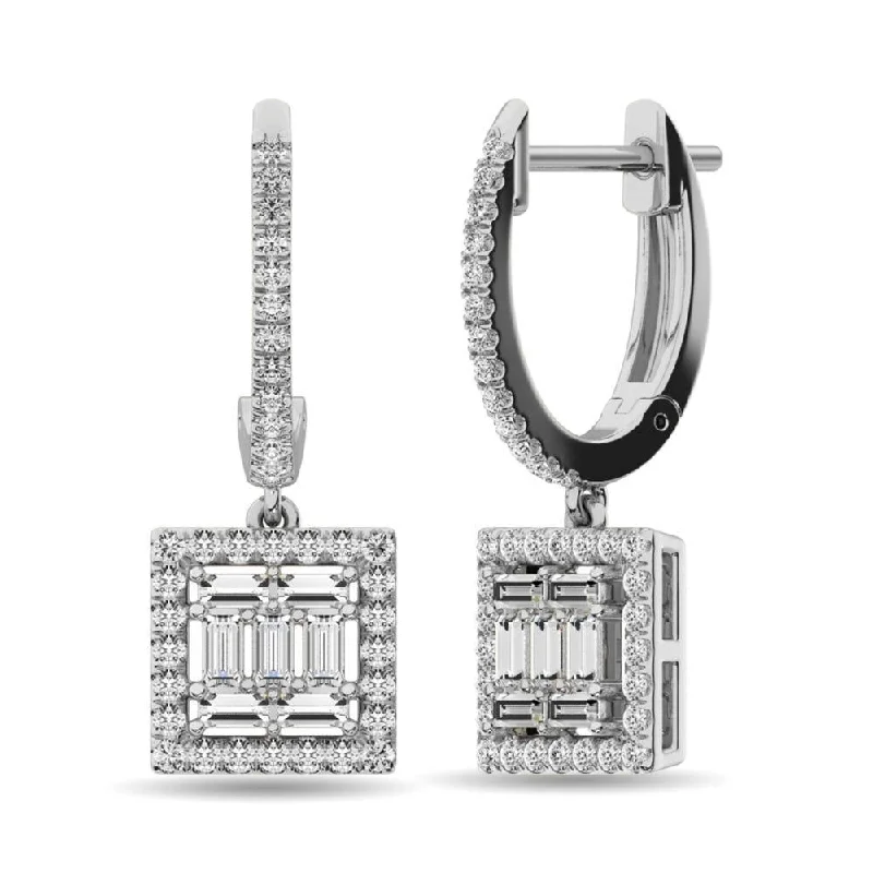 women's star earrings -Diamond 1/2 Ct.Tw. Round and Baguette Fashion Earrings in 14K White Gold