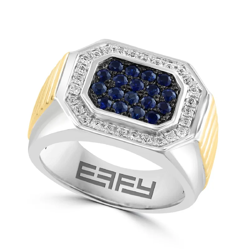 women's engagement ring with vintage halo -EFFY Round Sapphire Fashion Ring in Two-Tone Sterling Silver