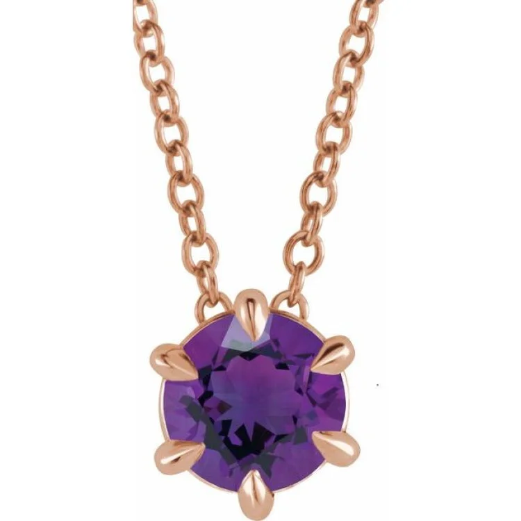 women's luxury necklace -14K Rose 5 mm Natural Amethyst Solitaire 16-18" Necklace