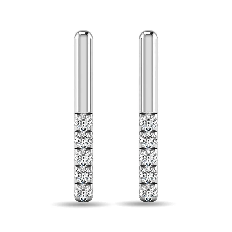 women's luxury diamond earrings -Diamond 1/10 ct tw Bar Earrings in 10K White Gold