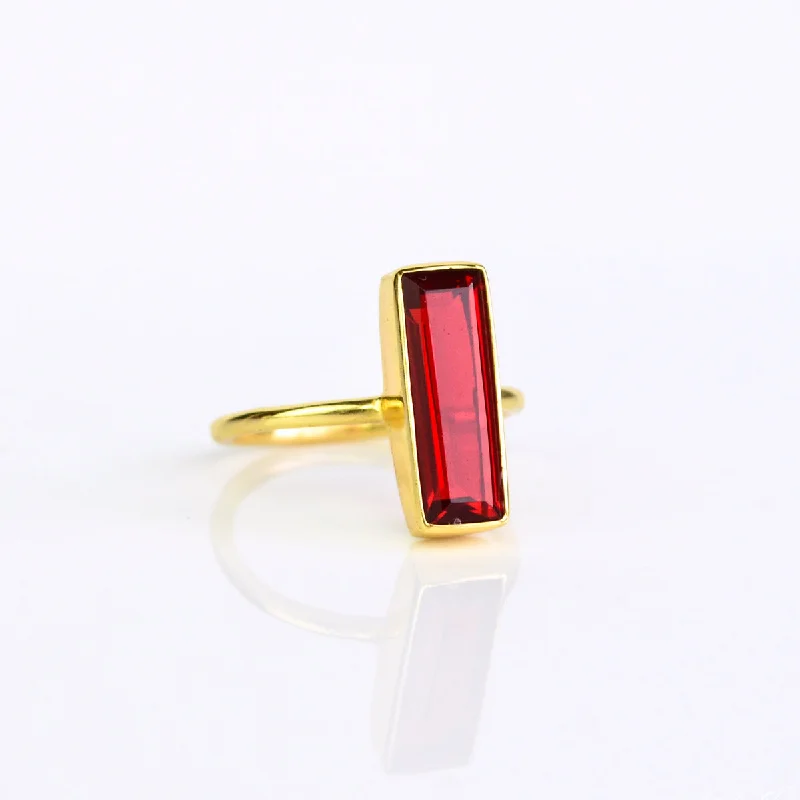 women's engagement ring with platinum band -Garnet Bar Ring : January Birthstone