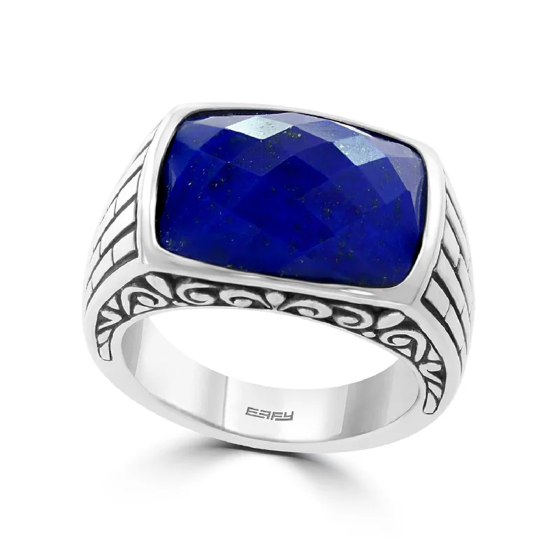 women's engagement ring with twist band design -EFFY Lapis Lazuli Ring in Rhodium Plated Sterling Silver