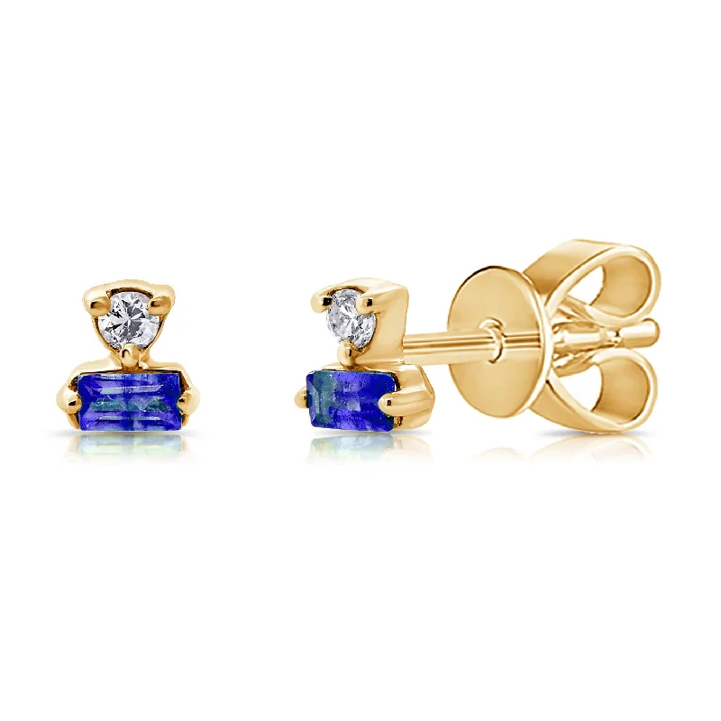 women's designer earrings -14K Sapphire Studs with Diamonds