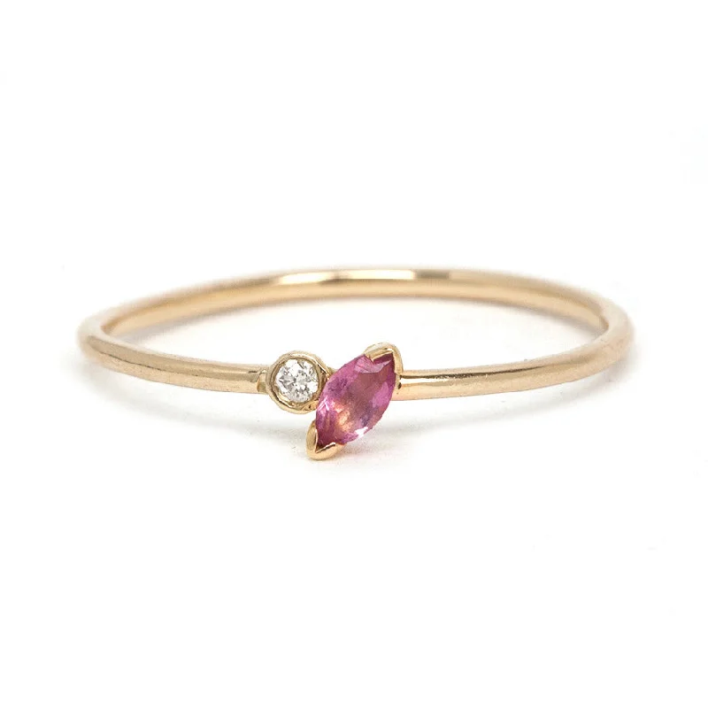 women's engagement ring with rose gold diamond -The Marquise Tourmaline Ring