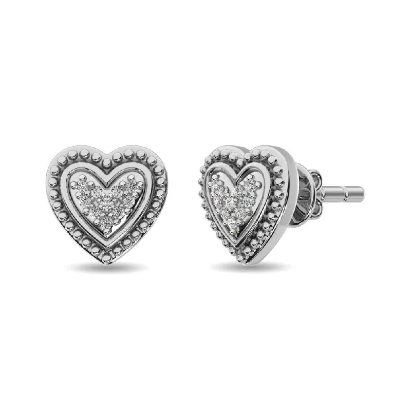 women's oval earrings -Diamond Heart Earrings 1/20 ct tw in Sterling Silver