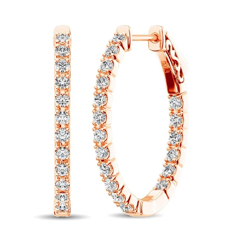 women's oval earrings -14K Rose Gold Diamond In and Out Hoop Earrings