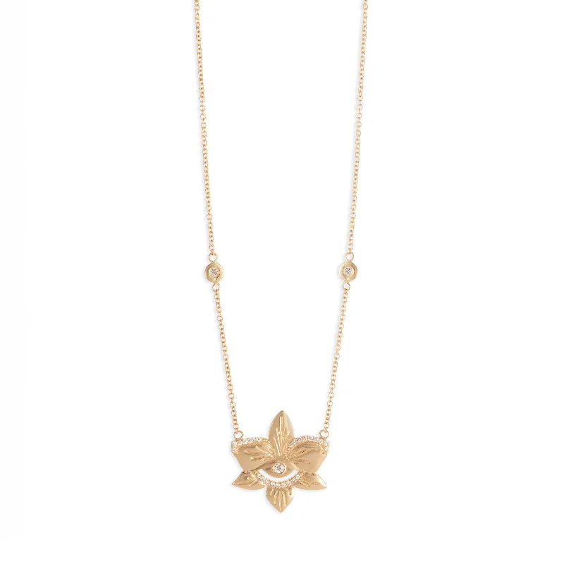 women's geometric necklace -PAVE DIAMOND PETAL FLOWER EYE NECKLACE