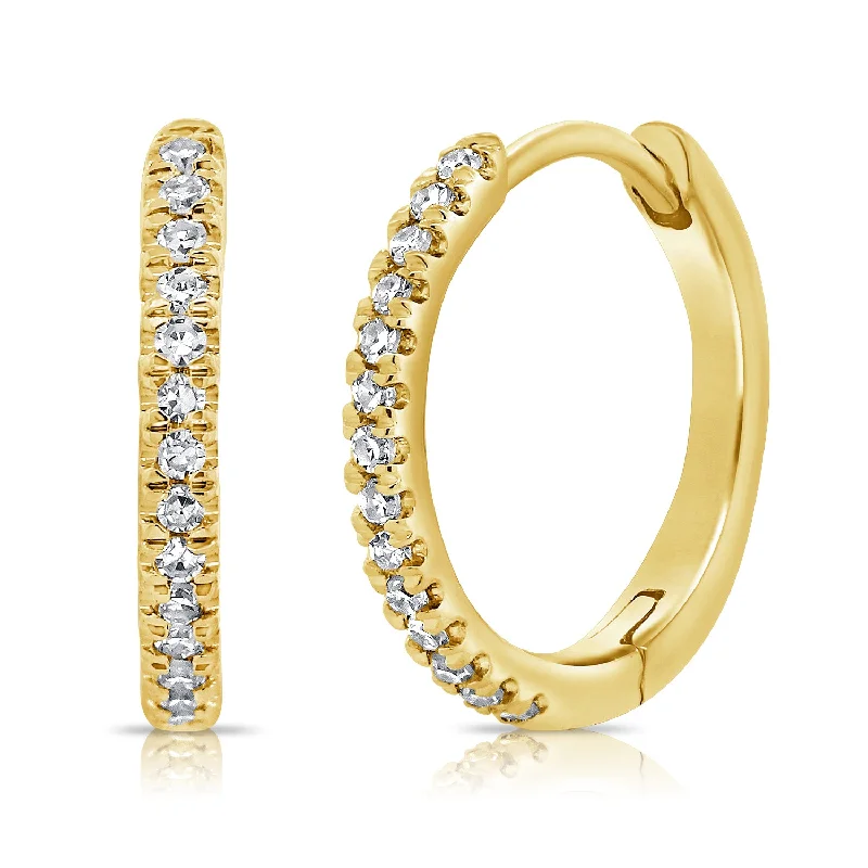 women's celestial earrings -Classic Diamond Huggie Earrings Halfway set with Round Brilliant Diamonds