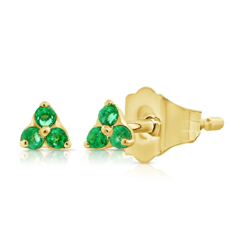 women's charm earrings -Emerald Stud Triple Stone Earring in a Classic Clover Design