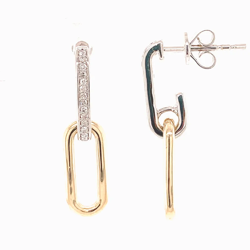 women's crystal earrings -14K Two Tones Gold Paperclip Diamond Drop Earrings