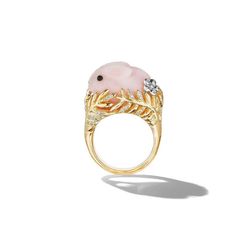 women's engagement ring with bezel setting -Wonderland Pink Opal Bunny Ring