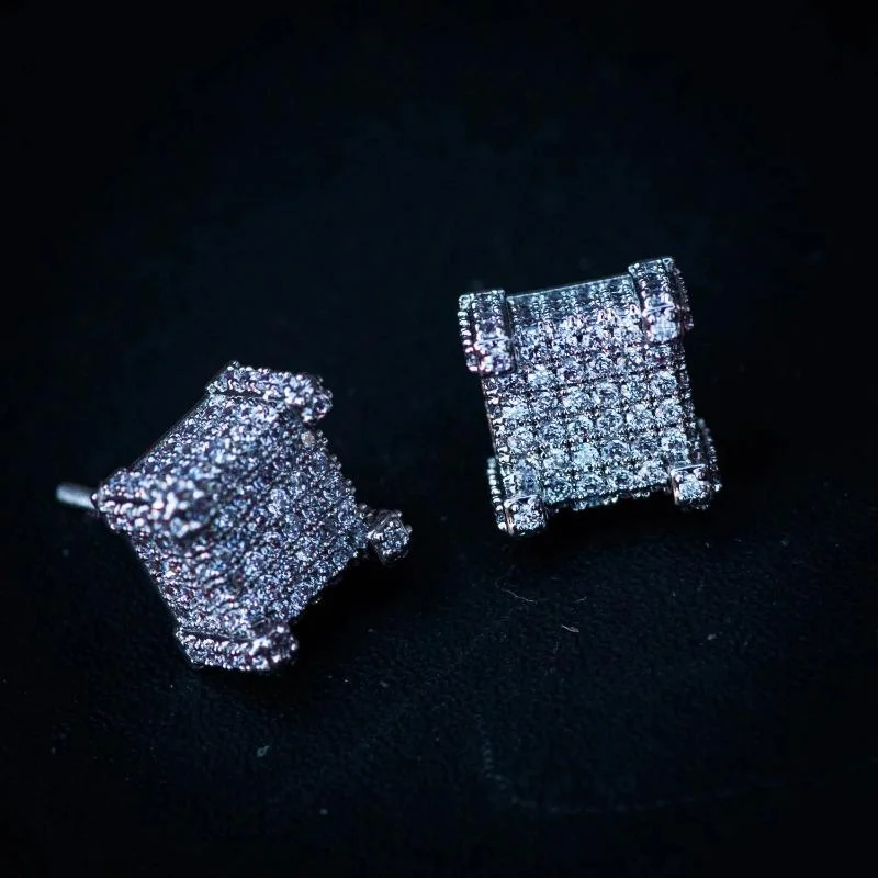 women's heart-shaped earrings -Square Studded Diamond Earrings in Yellow/White Gold