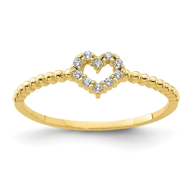 women's engagement ring with floral design -10KT Yellow Gold Cubic Zirconia Heart Ring; Size 7