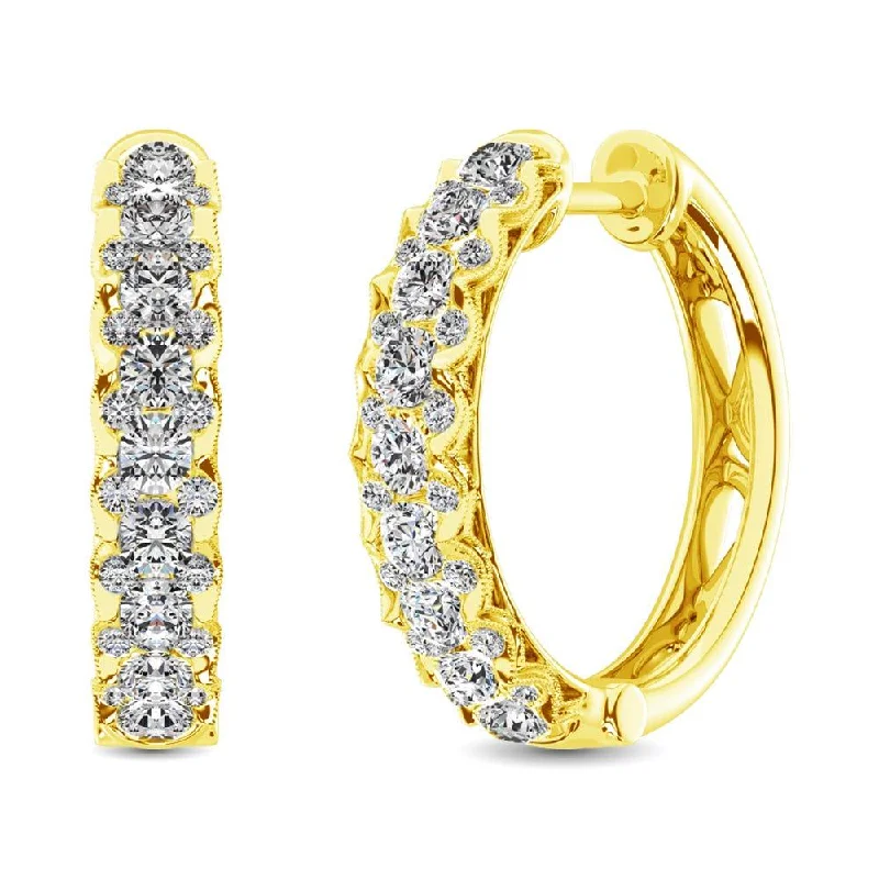 women's silver hoop earrings -10K Yellow Gold Diamond 1 Ct.Tw. Hoop Earrings