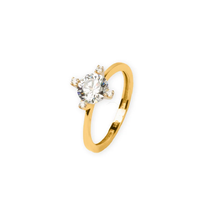 women's engagement ring with custom design -Real Gold Solitaire Ring 0056 (SIZE 10) R2308