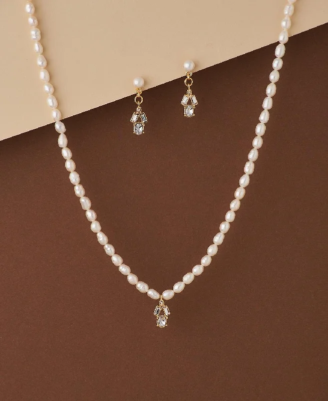 women's long chain necklace -Elegant Real Pearl Necklace Set