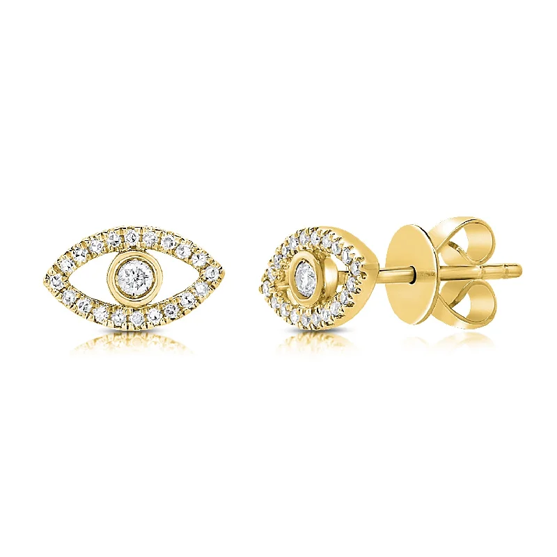 women's pearl stud earrings -Diamond Evil Eye & Hamsa Stud