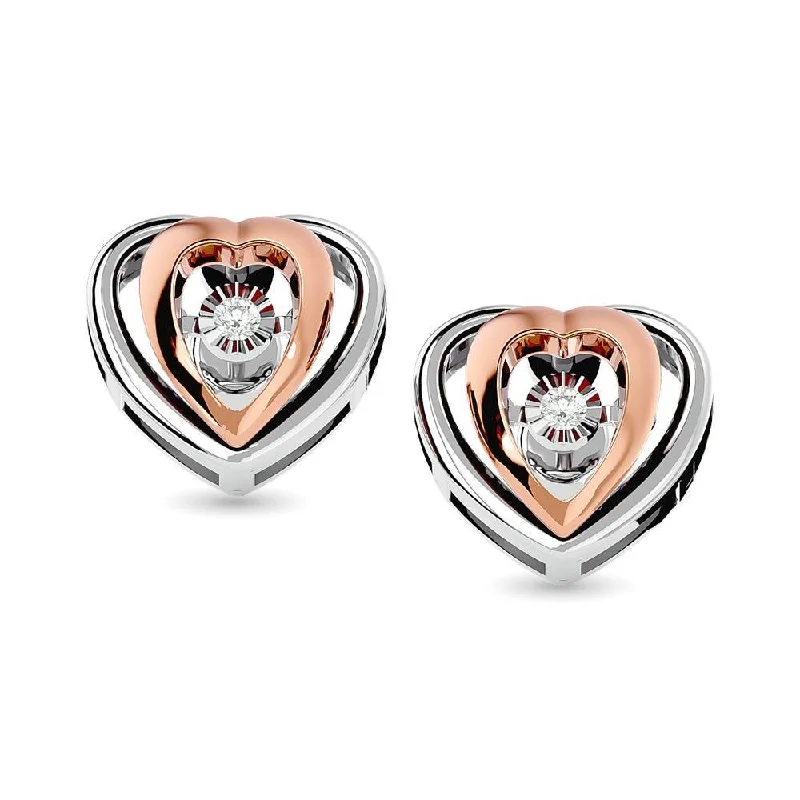 women's minimalist earrings -Diamond Two Tone Heart Earrings 1/20 ct tw in 10K White Gold