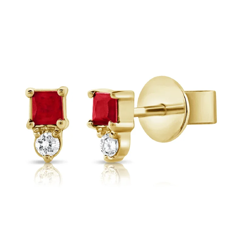 women's pearl earrings -Diamond & Ruby Classic Stud