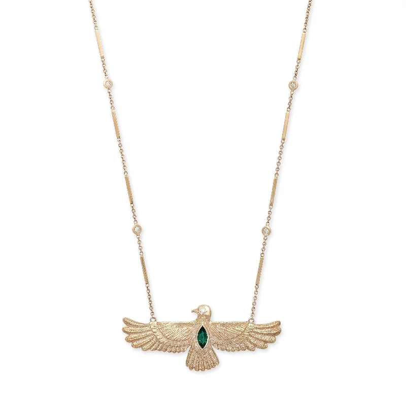 women's adjustable necklace -LARGE MARQUISE EMERALD THUNDERBIRD SMOOTH BAR NECKLACE