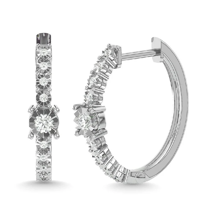 women's gold stud earrings -Diamond 1/4 Ct.Tw. Hoop Earrings in 14K White Gold