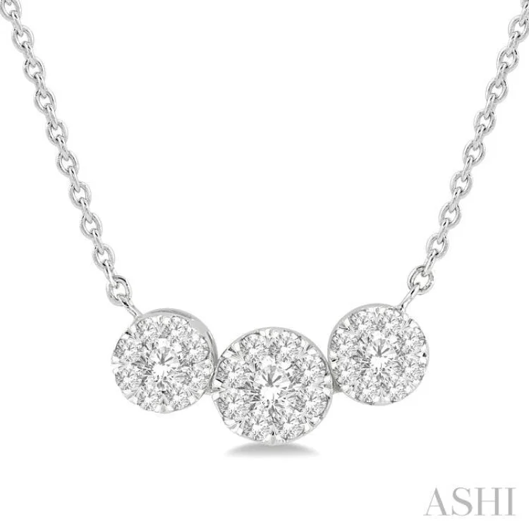 women's bar necklace -1/3 Ctw Triple Circle Lovebright Round Cut Diamond Necklace in 14K White Gold