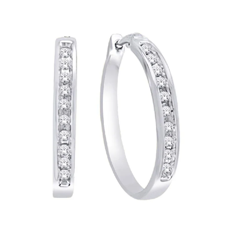 women's gothic earrings -10K White Gold Diamond Hoop Earrings