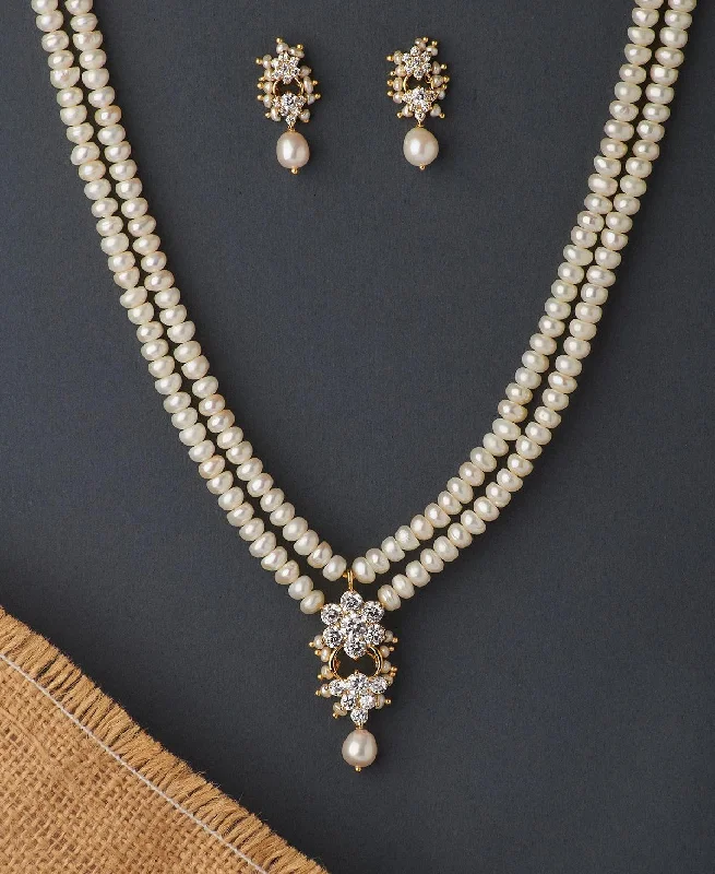 women's tribal necklace -Floral Pearl Necklace Set