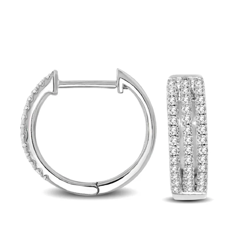 women's hoop earrings -10K White Gold 1/4 Ctw Diamond Hoop Earrings