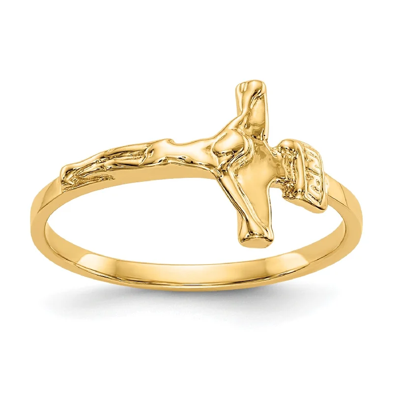 women's engagement ring with princess cut -14KT Yellow Gold Childrens Crucifix Cross Ring; Size 4.2