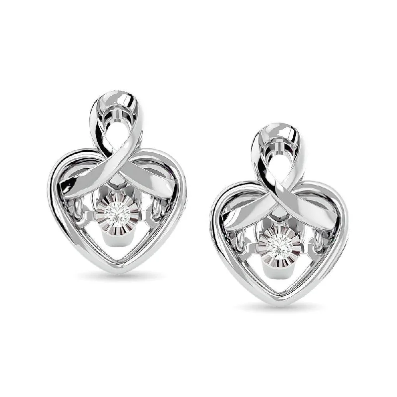 women's crystal earrings -Diamond 1/20 ct tw Heart Earrings in Sterling Silver