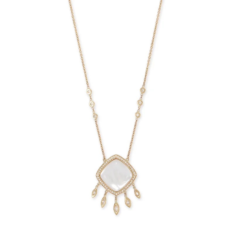 women's gothic necklace -PAVE PEARL QUARTZ TRILLION + 5 MARQUISE DIAMOND SHAKER NECKLACE